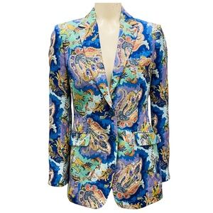 ETRO BLUE MULTI PAISLEY PRINTED COTTON BLAZER
